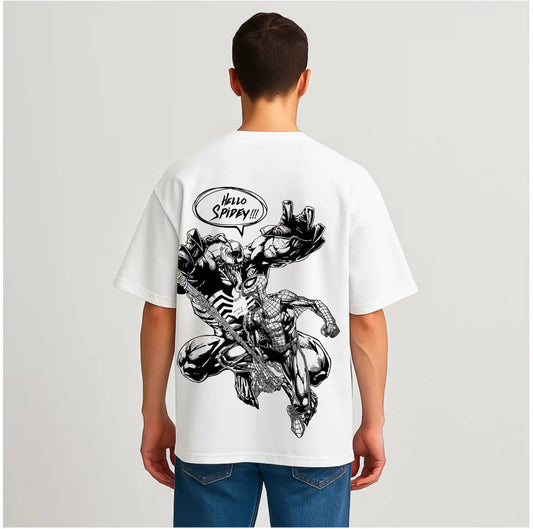 HELLO SPIDY WHITE OVERSIZED TSHIRT