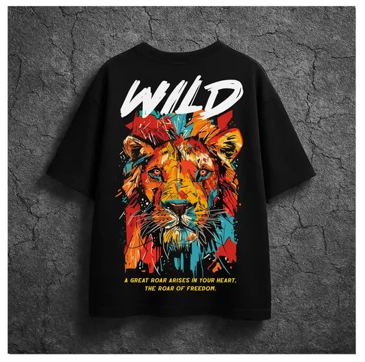 WILD LION BLACK OVERSIZED TSHIRT
