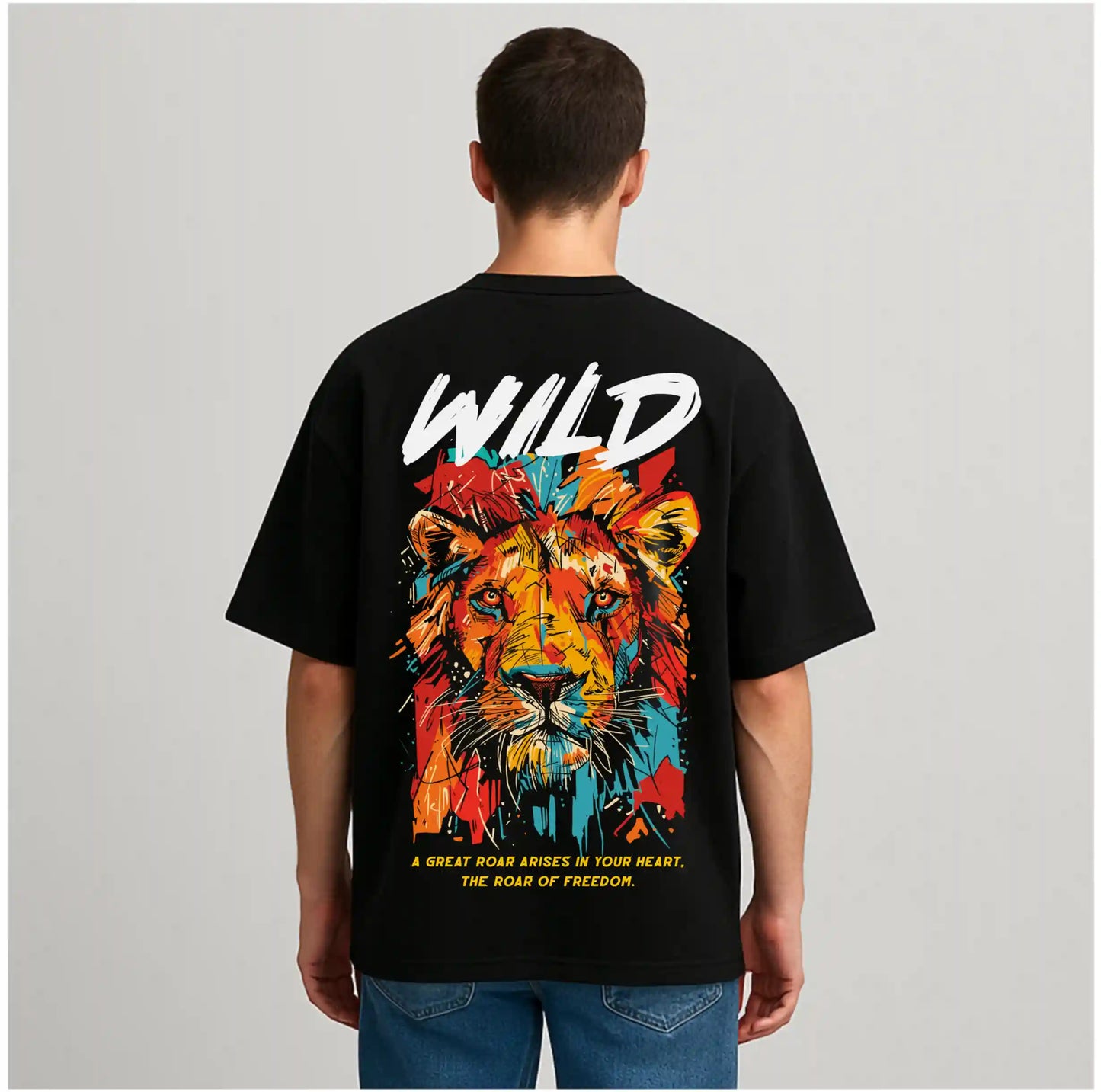 WILD LION BLACK OVERSIZED TSHIRT