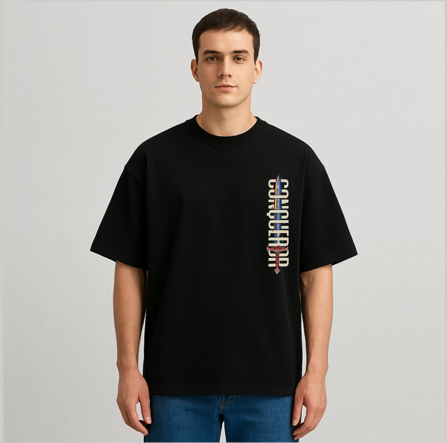 CONQUEROR BLACK OVERSIZED TSHIRT